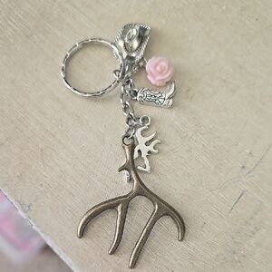 Antler Charm Keychain with Rose Accent